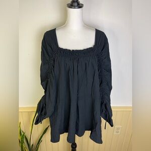 Free People S Black Cotton Mini Dress Tunic Square Neck Puff Sleeve Whimsigoth